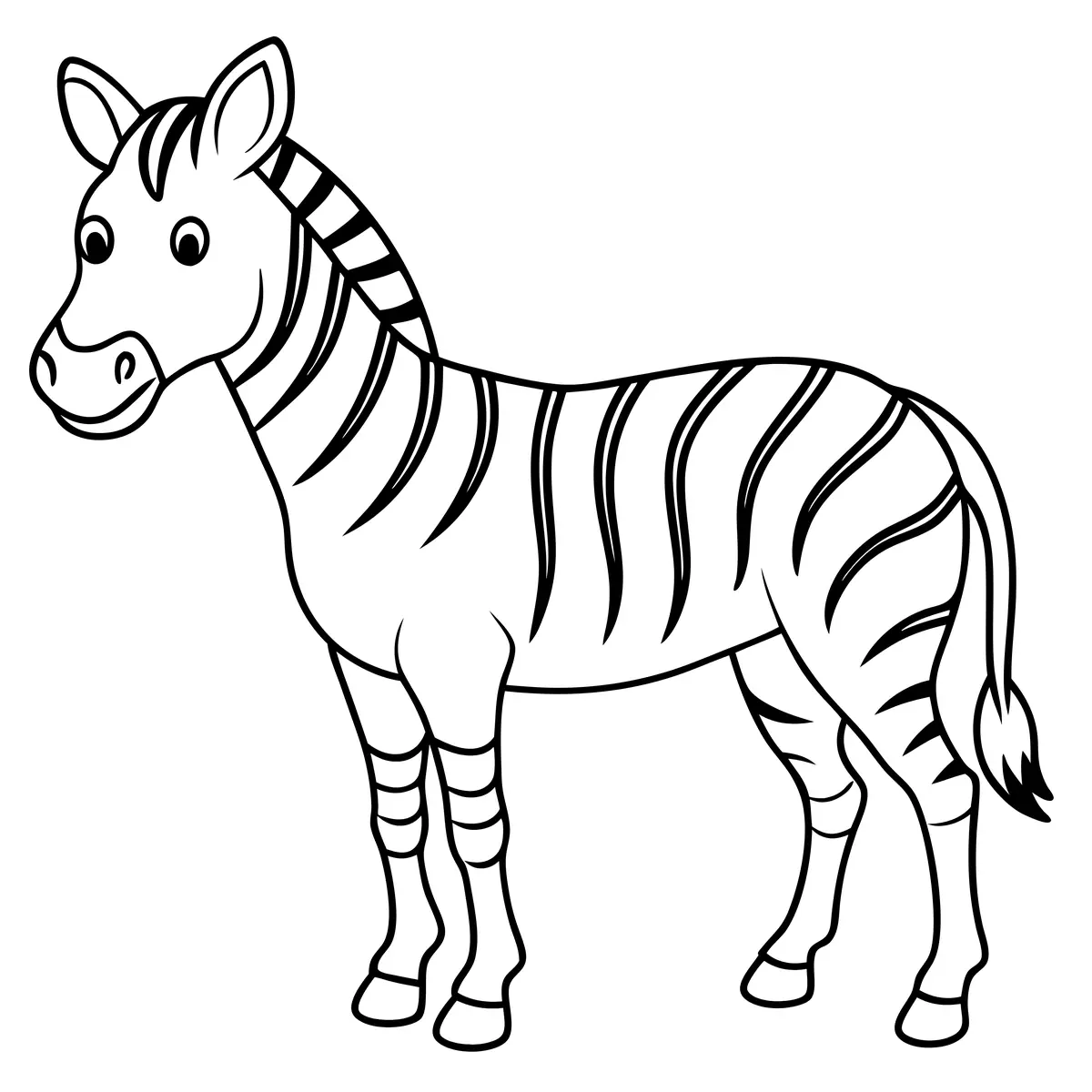 Coloriage zebre cartoon stylise souriant en pied a imprimer