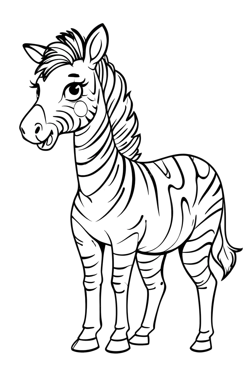Coloriage zebre kawaii joue rose criniere souriant a imprimer