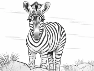 Coloriage zebre realiste de face dans la savane a imprimer
