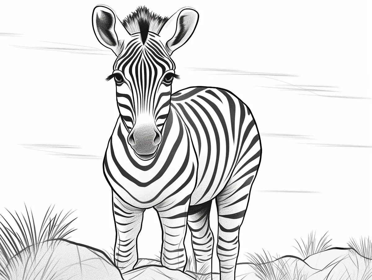 Coloriage zebre realiste de face dans la savane a imprimer