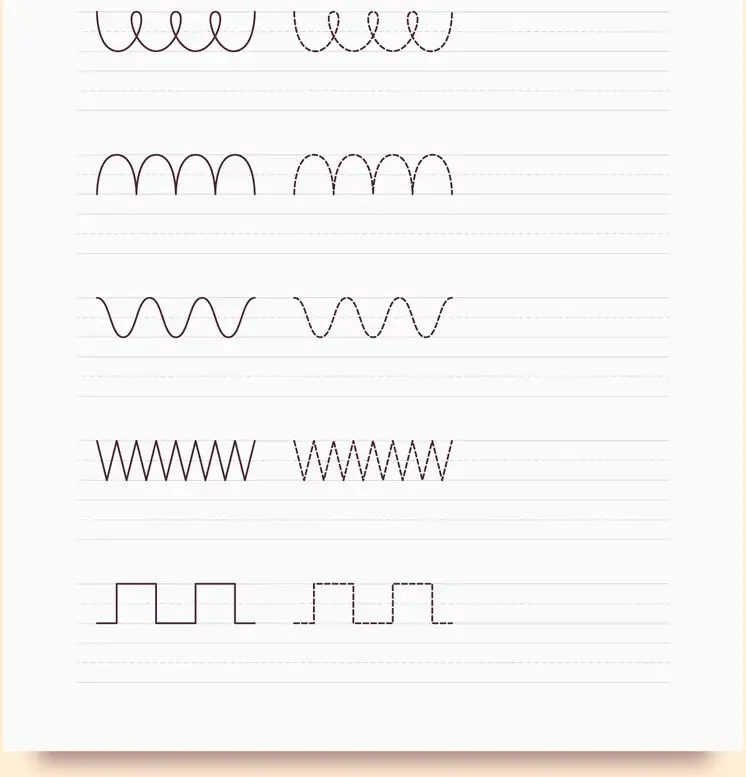 Fiche de créneaux avec lignage et modèle plein puis pointillé, graphisme moyenne section à imprimer