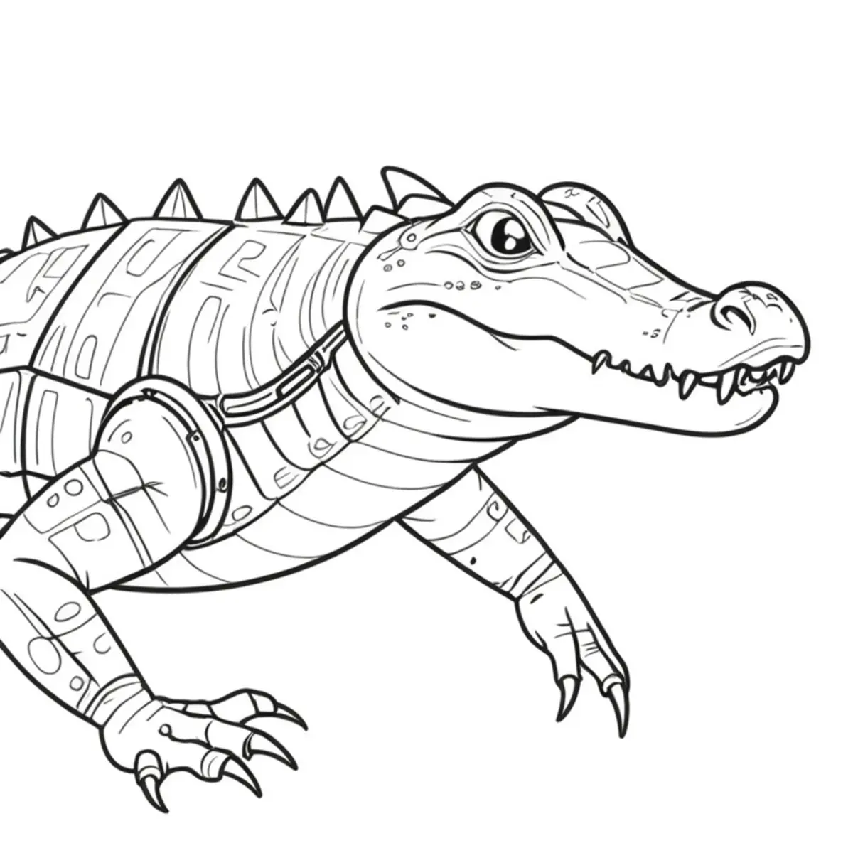 Coloriage crocodile avec armure futuriste à imprimer