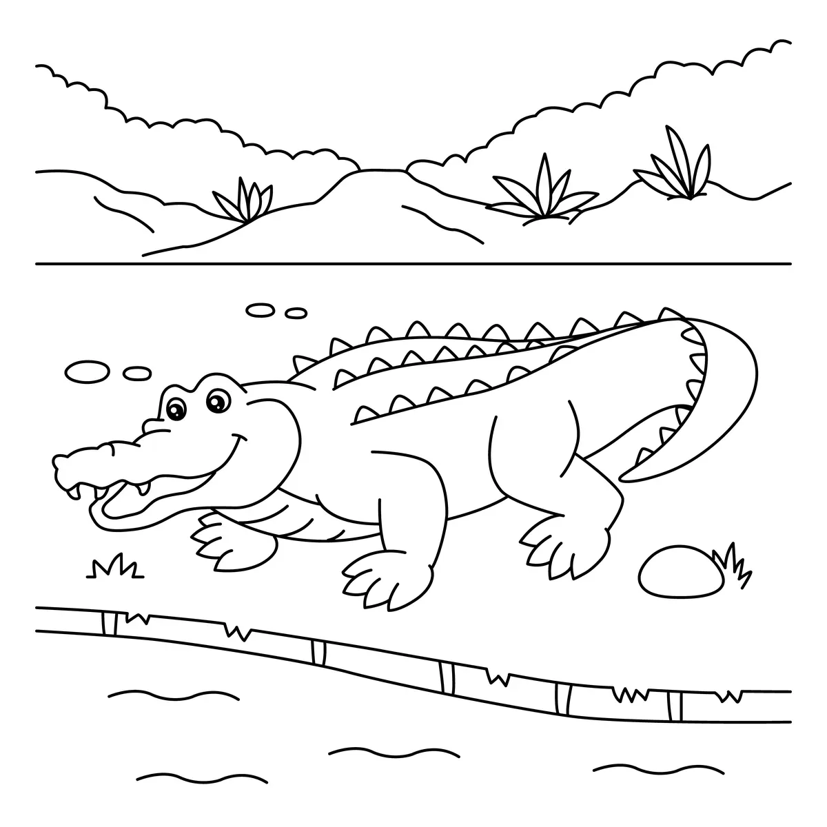 Coloriage crocodile dans la rivière à imprimer