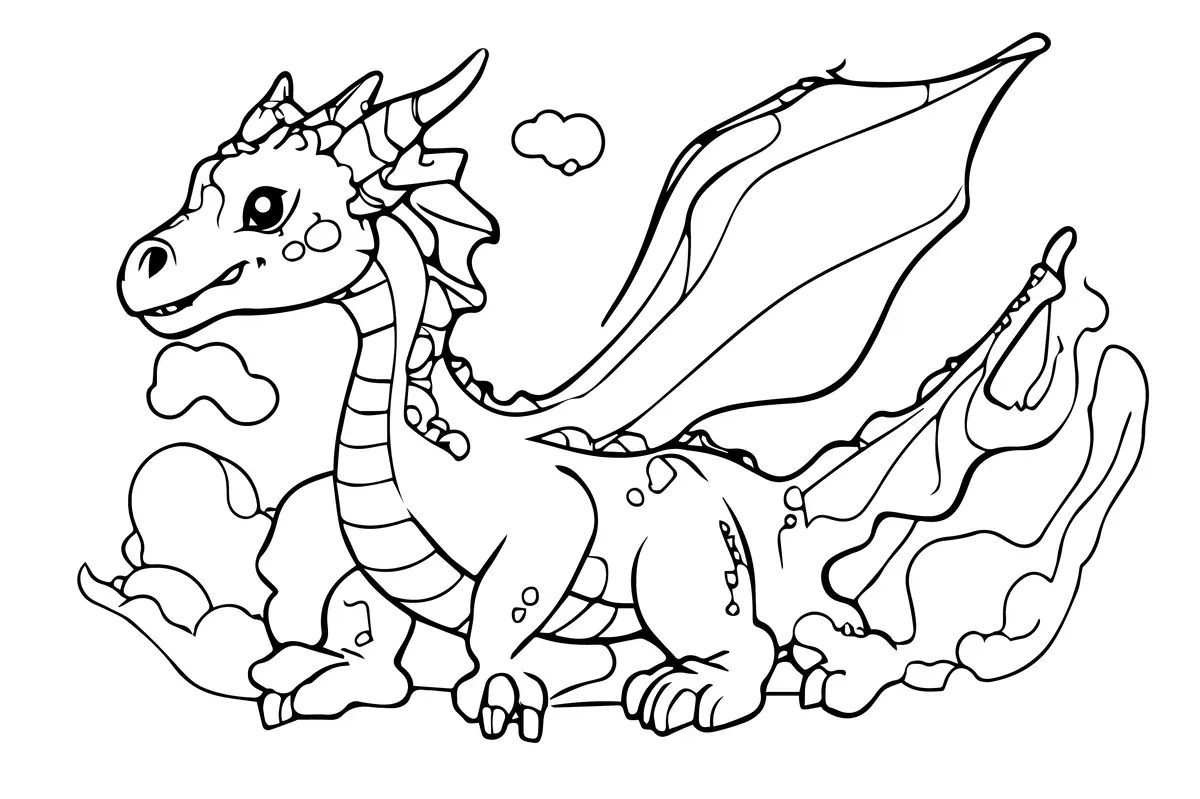 dragon mignon dans les nuages à imprimer
