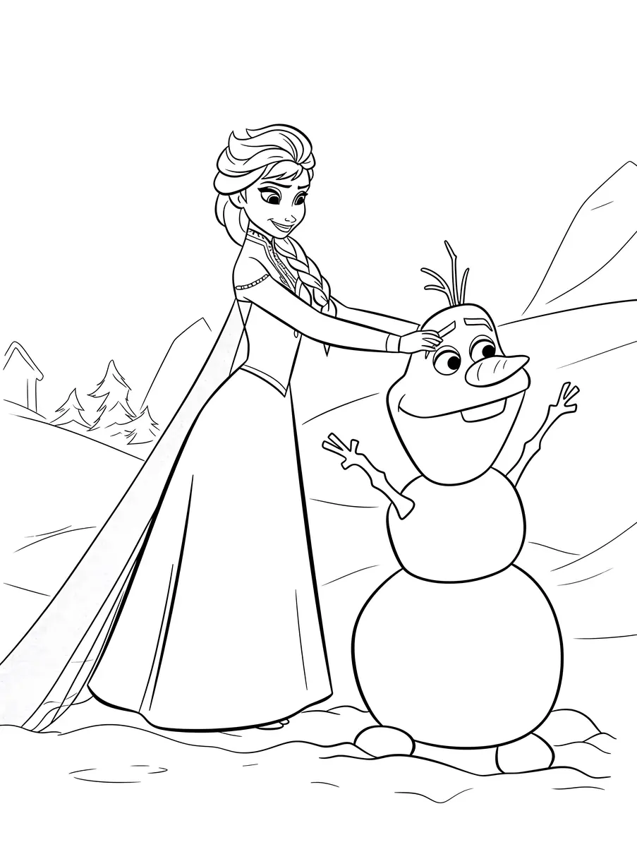 Coloriage Elsa et Olaf le bonhomme de neige à imprimer