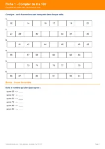 Aperçu fiche 1 - suite numérique CP