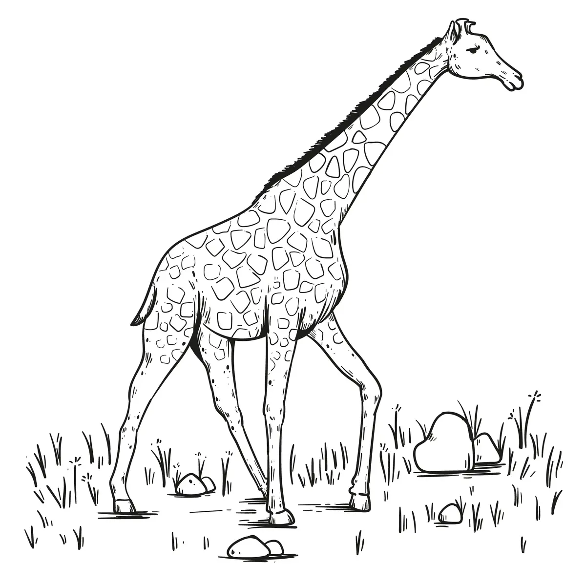 Coloriage girafe qui marche dans la savane à imprimer