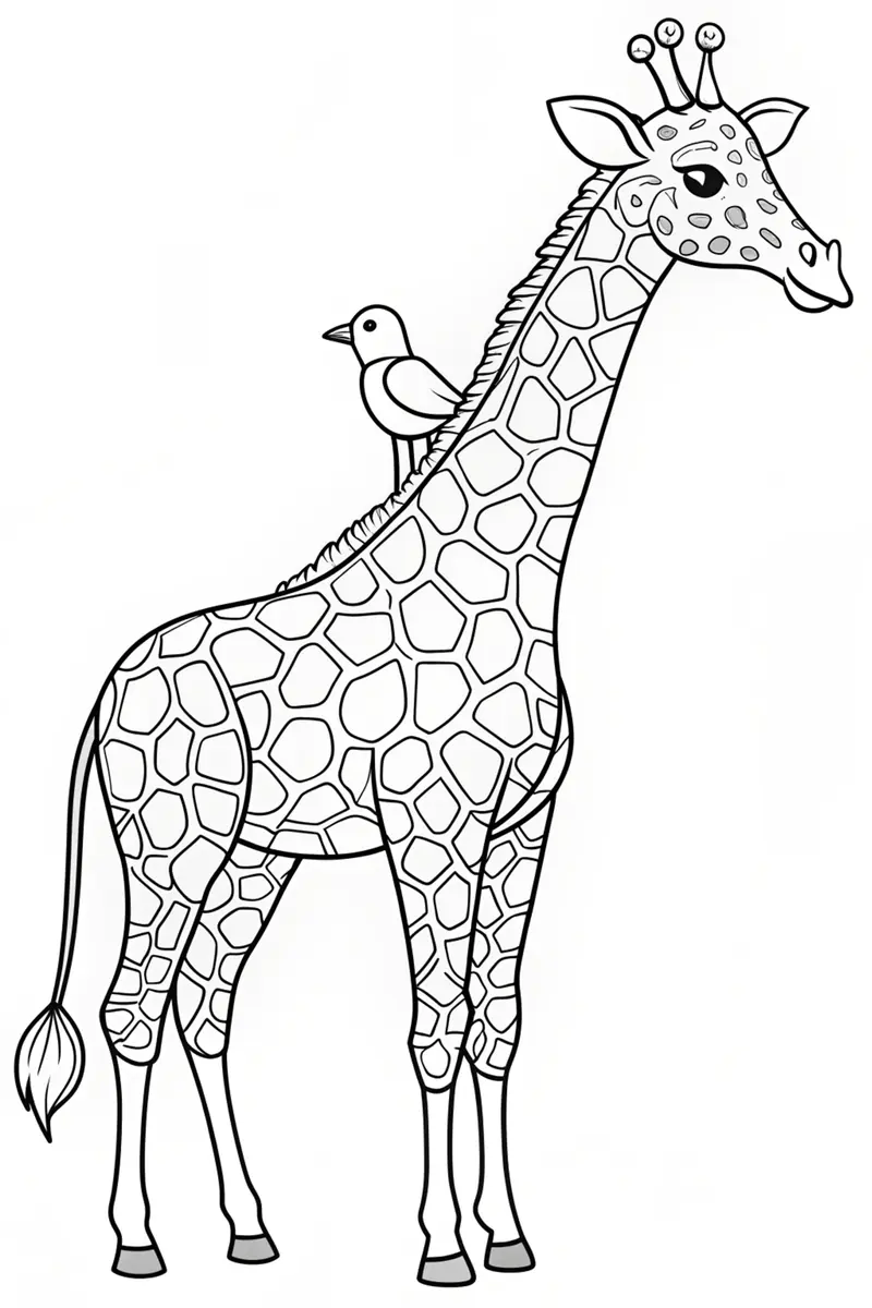 Coloriage girafe et oiseau à imprimer
