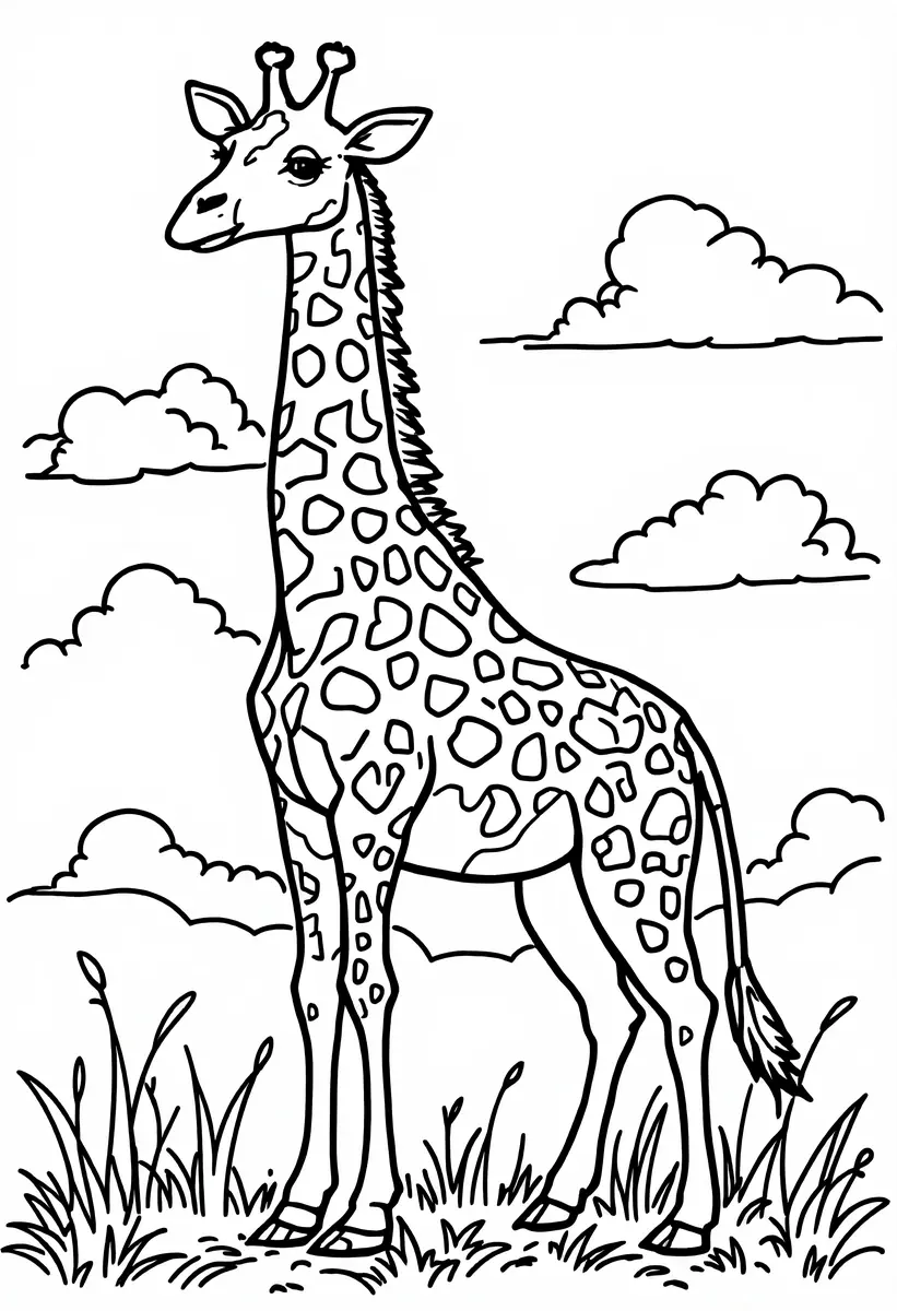 Coloriage girafe dans la savane à imprimer
