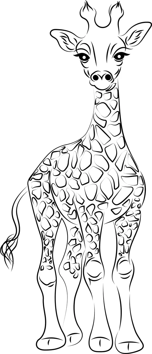 Coloriage girafe au trait fin à imprimer