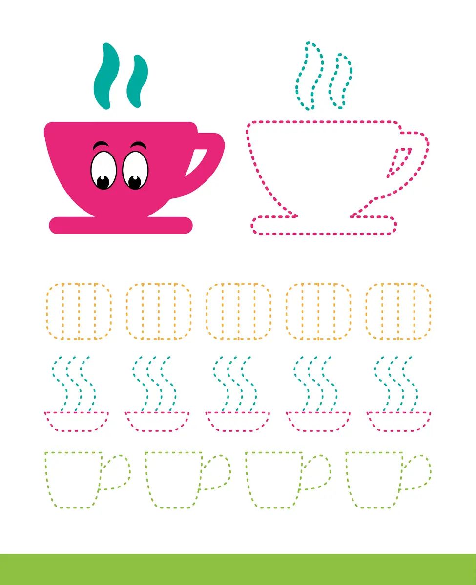 Fiche graphisme grande section coupes en pointillés colorés trois niveaux à imprimer