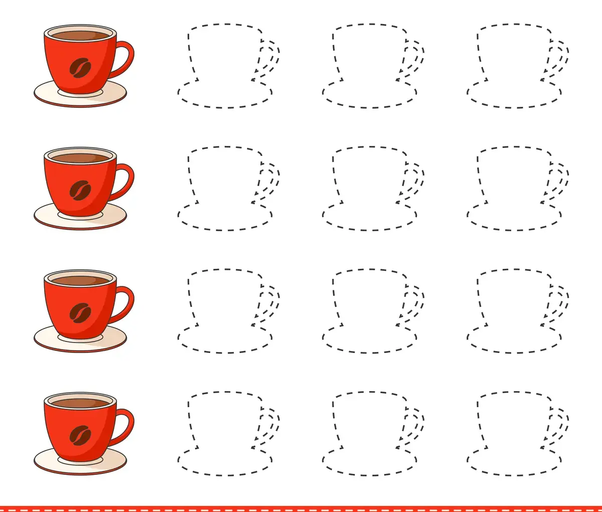 Fiche graphisme grande section coupes en quatre rangées avec modèles alternés à imprimer
