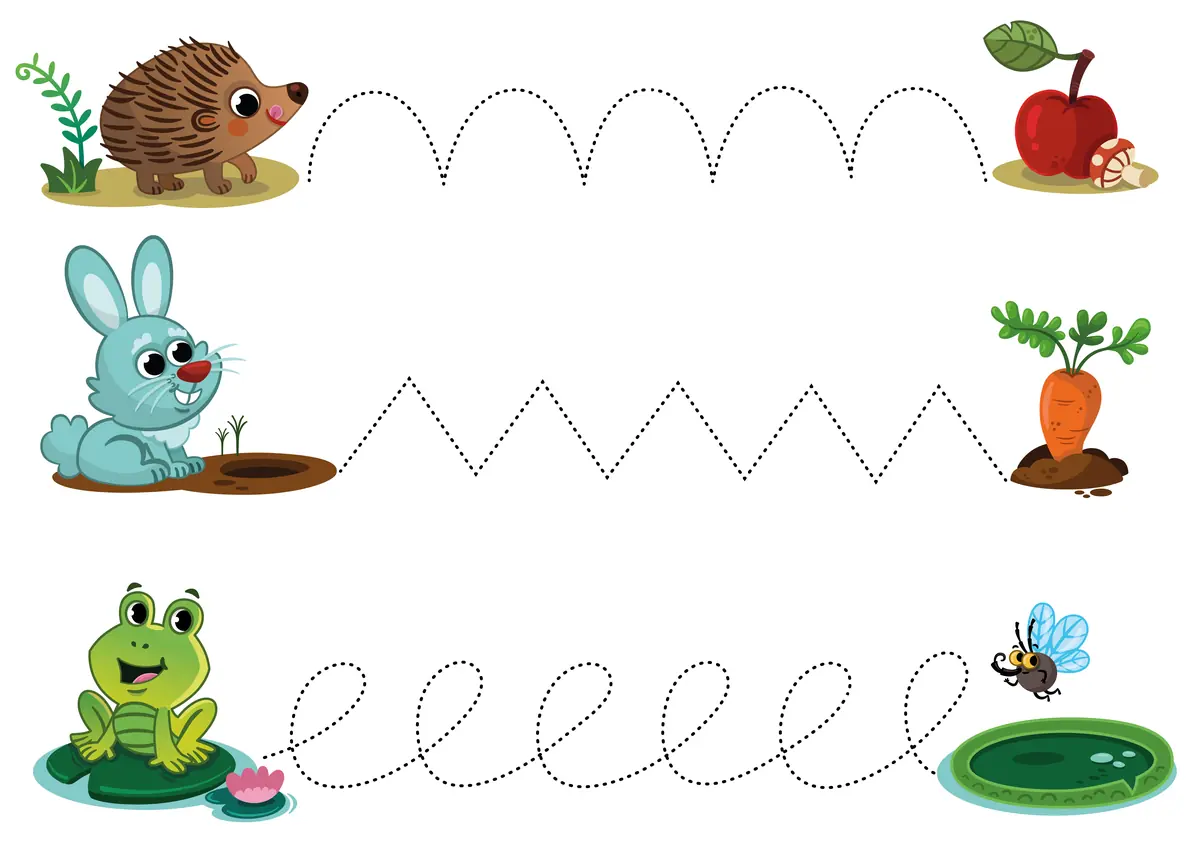 Fiche graphisme petite section avec hérisson lapin et grenouille à imprimer