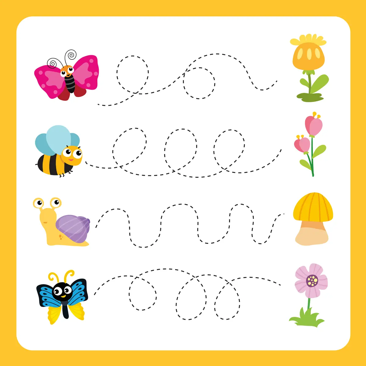 Fiche graphisme petite section avec papillons abeille et escargot dans le jardin à imprimer