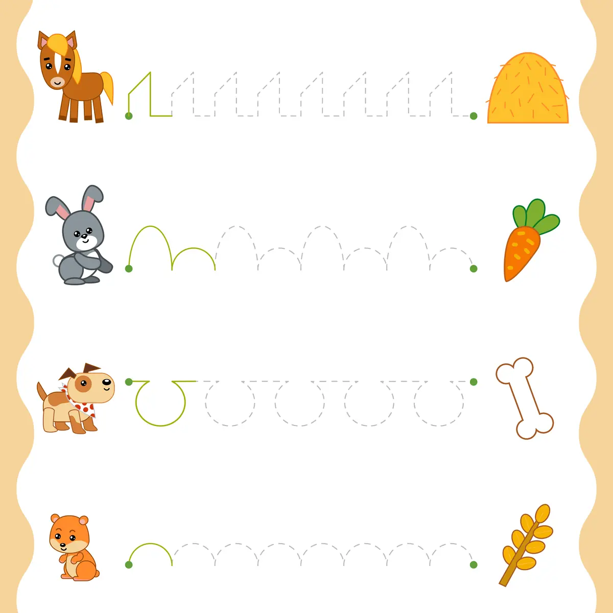 Fiche graphisme petite section avec poney lapin chien hamster à imprimer