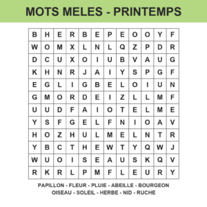 Mots mêlés nature et saisons à imprimer