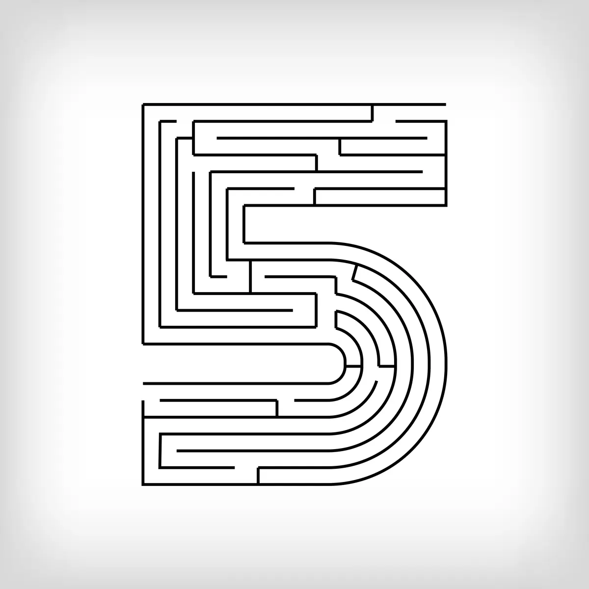 Labyrinthe en forme de chiffre 5 a imprimer