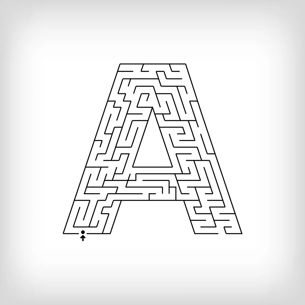 Labyrinthe en forme de lettre A alphabet a imprimer