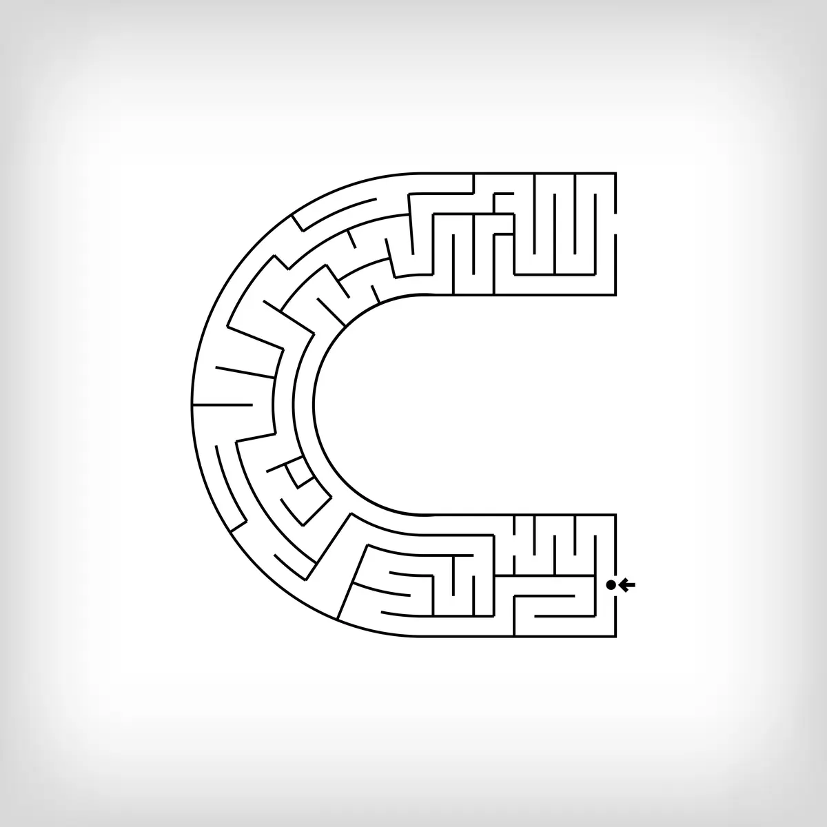 Labyrinthe en forme de lettre C alphabet a imprimer