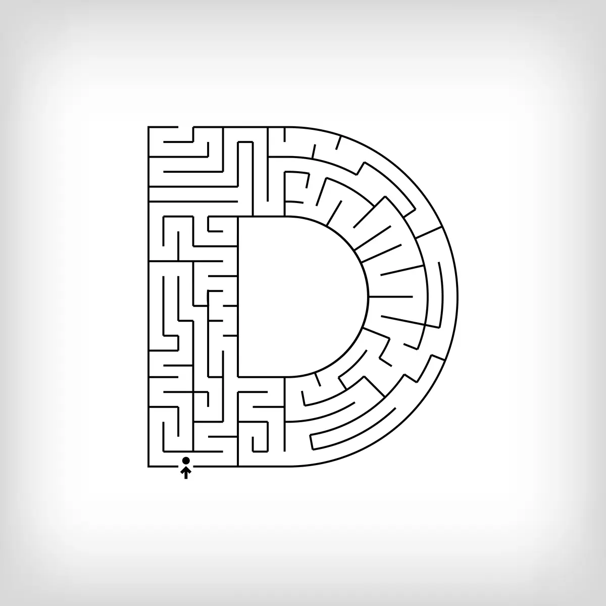 Labyrinthe en forme de lettre D alphabet a imprimer