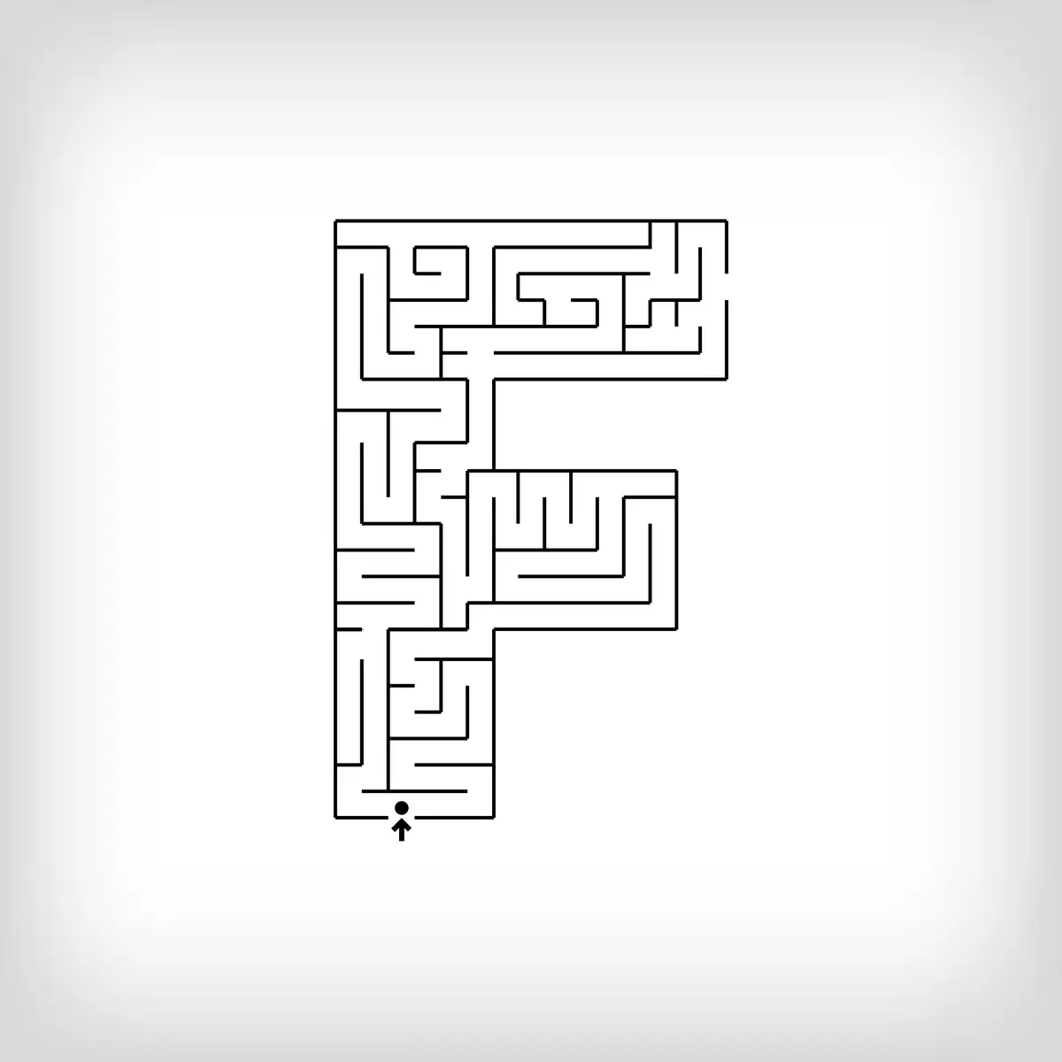 Labyrinthe en forme de lettre F alphabet a imprimer