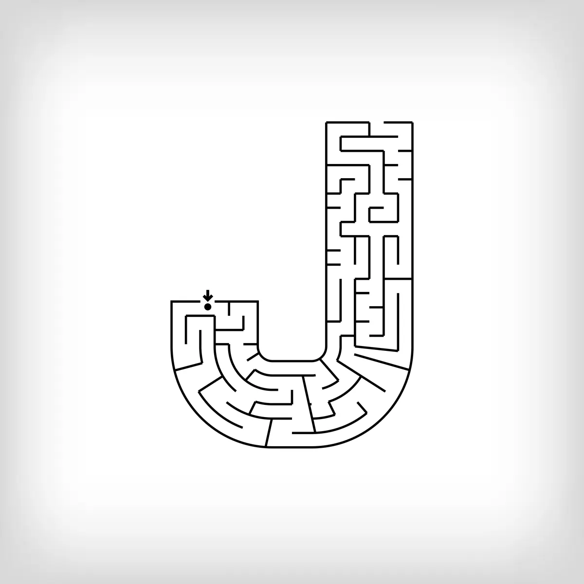 Labyrinthe en forme de lettre J alphabet a imprimer