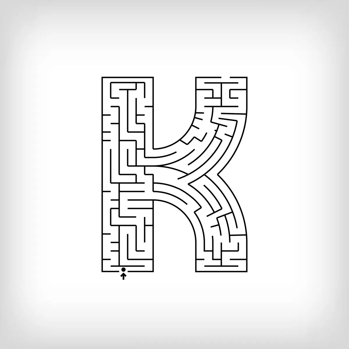 Labyrinthe en forme de lettre K alphabet a imprimer