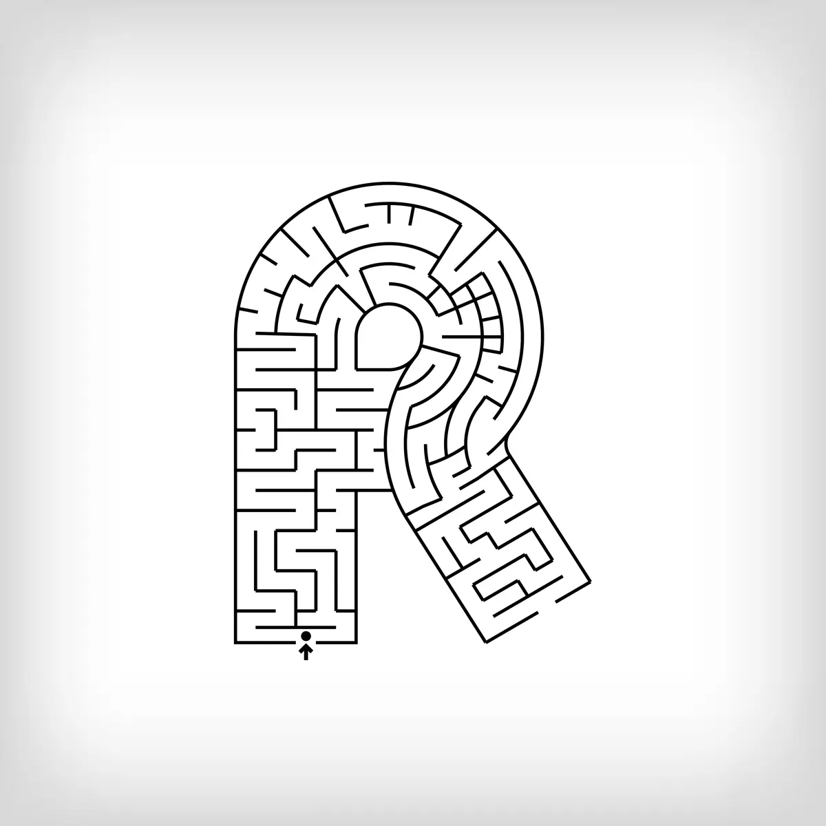 Labyrinthe en forme de lettre R alphabet a imprimer