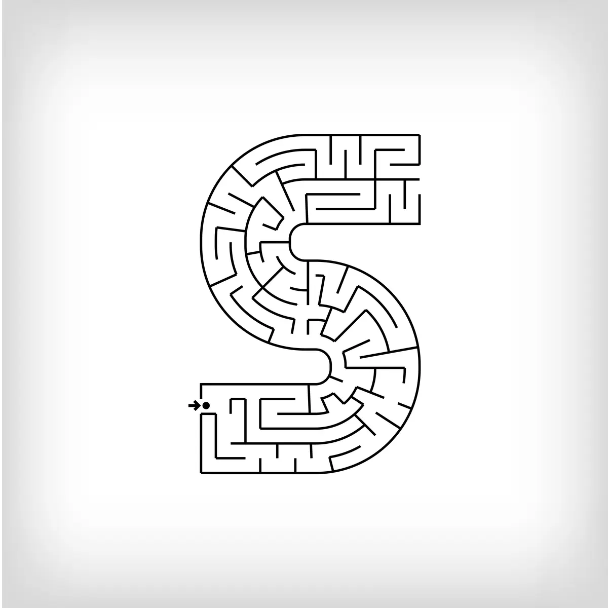 Labyrinthe en forme de lettre S alphabet a imprimer