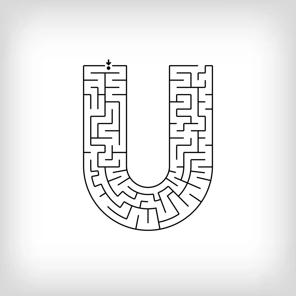 Labyrinthe en forme de lettre U alphabet a imprimer