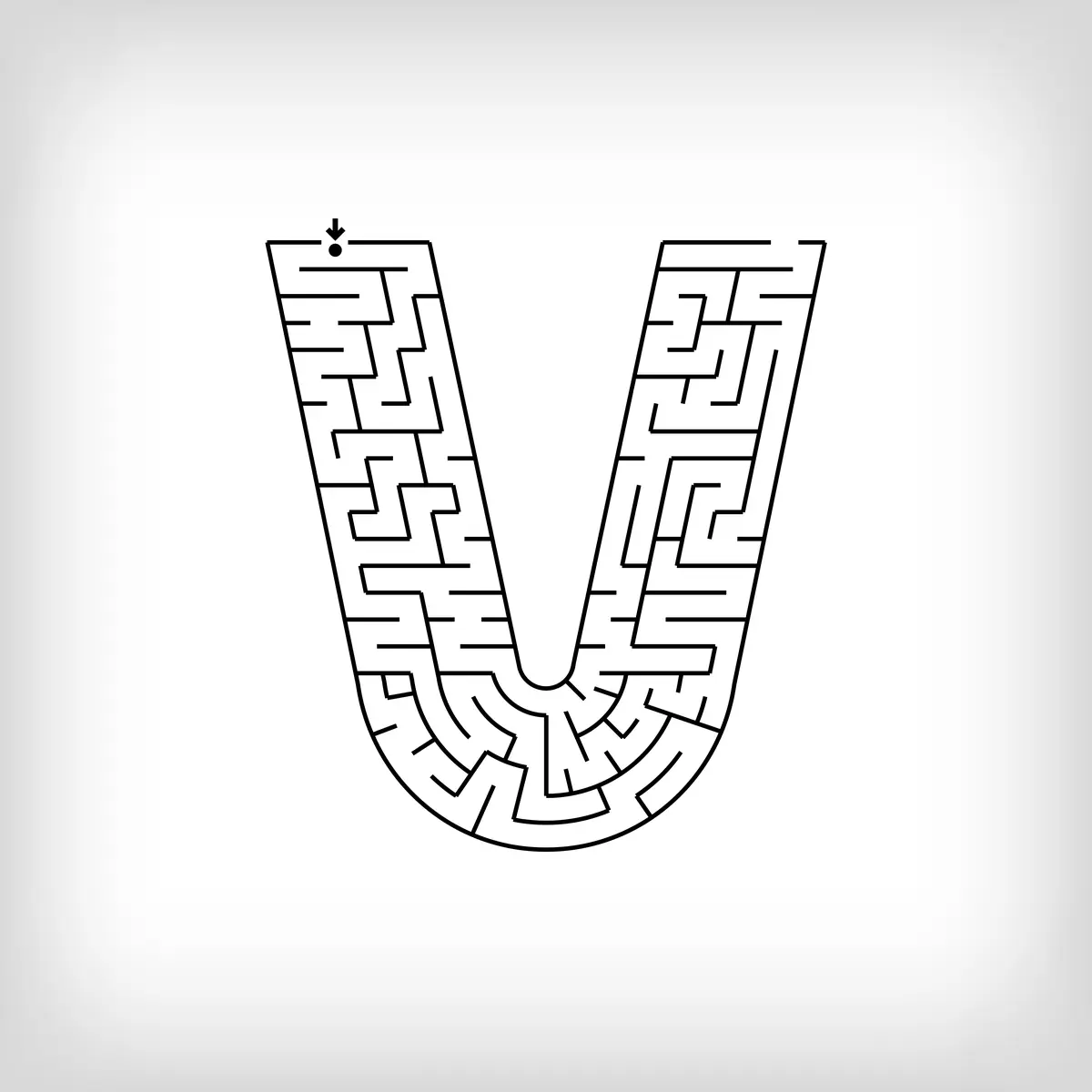 Labyrinthe en forme de lettre V alphabet a imprimer