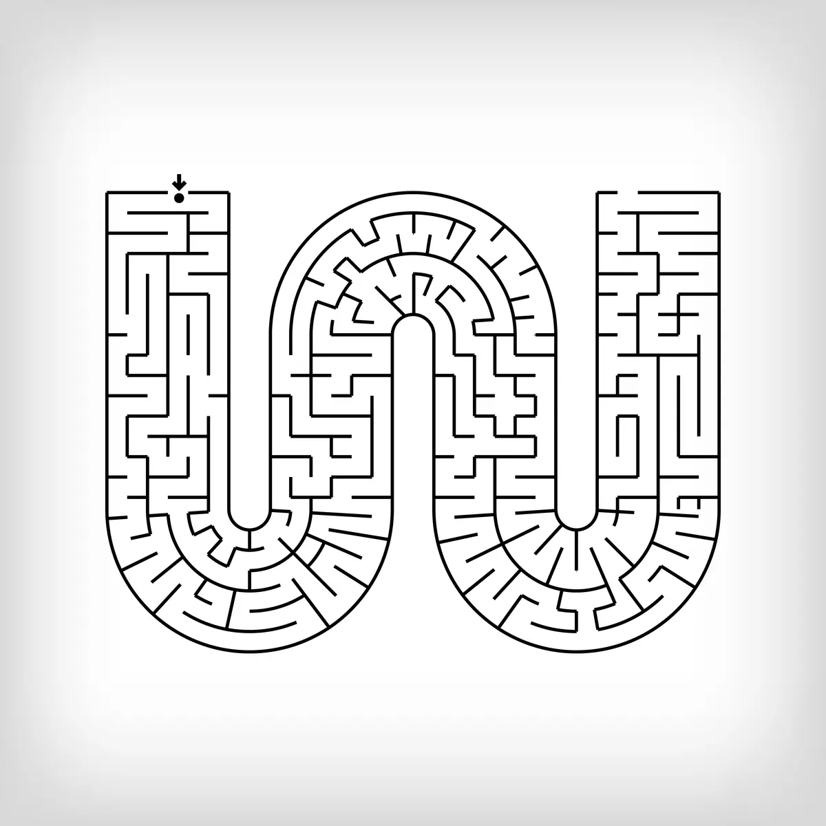 Labyrinthe en forme de lettre W alphabet a imprimer