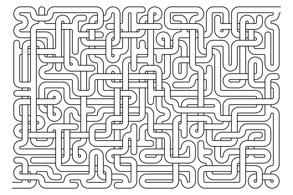Labyrinthe arrondi courbes organiques a imprimer