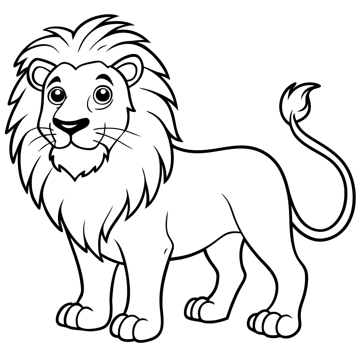 Coloriage lion cartoon souriant en silhouette à imprimer