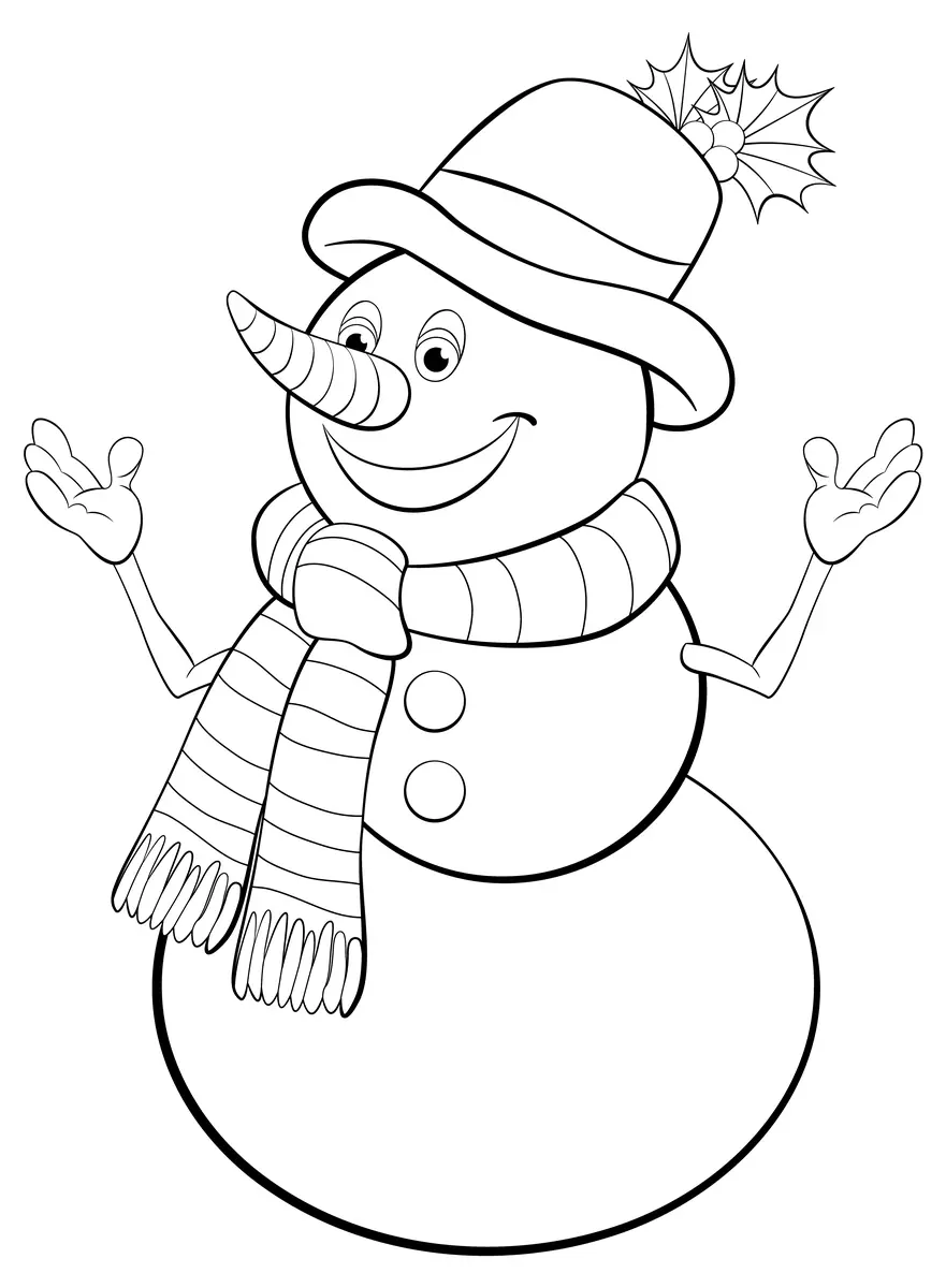 Coloriage bonhomme de neige avec écharpe et chapeau à imprimer