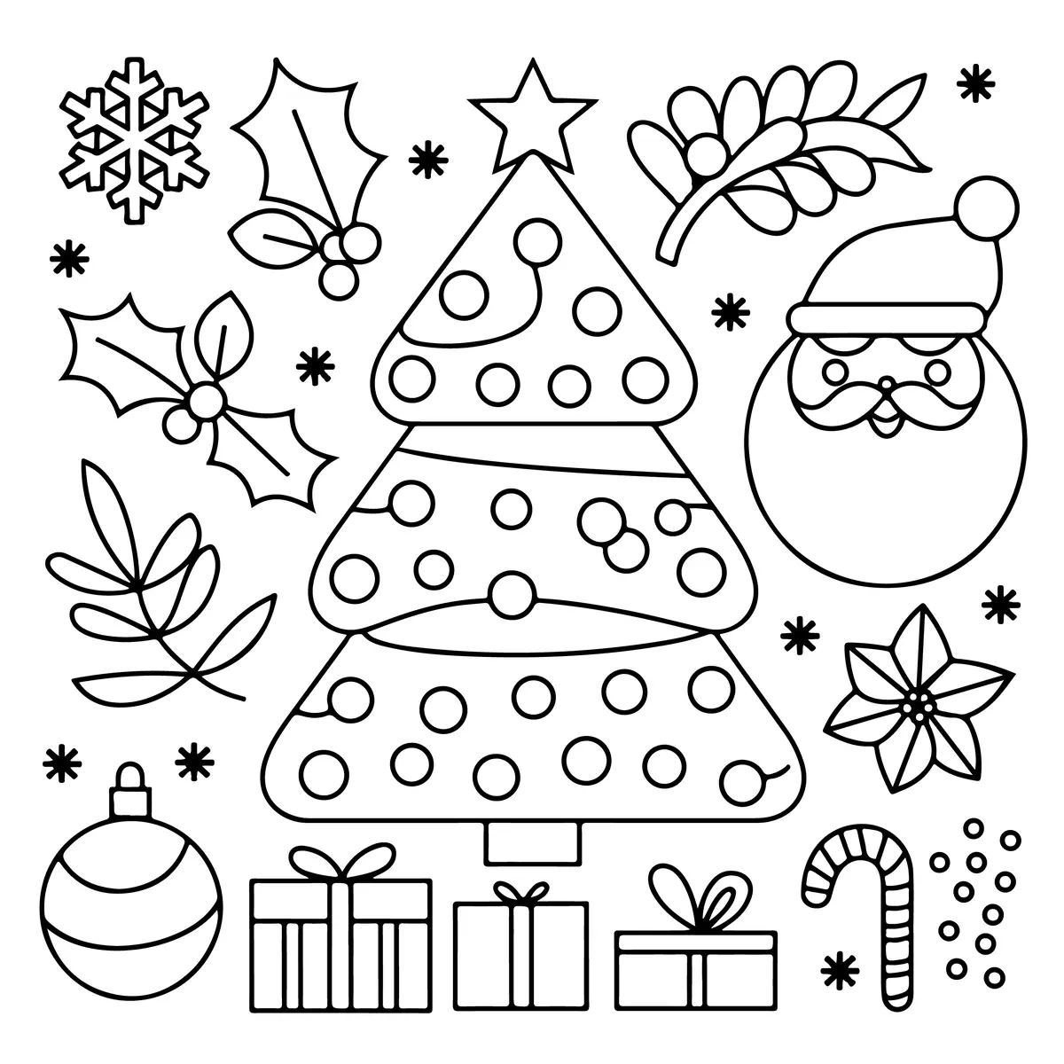 Composition de Noël avec sapin Père Noël et houx à imprimer