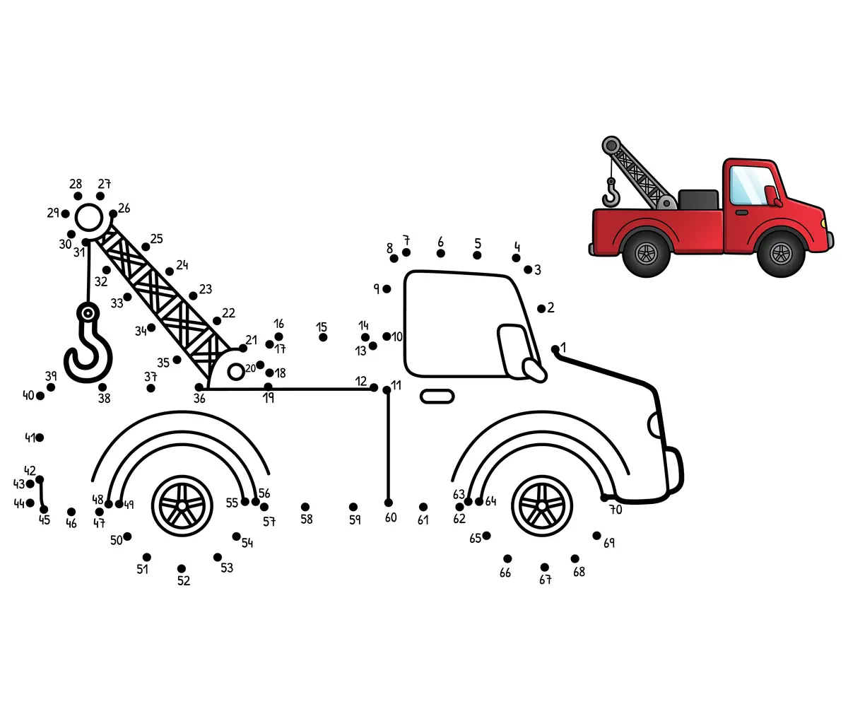 Points à relier dépanneuse camion remorquage à imprimer