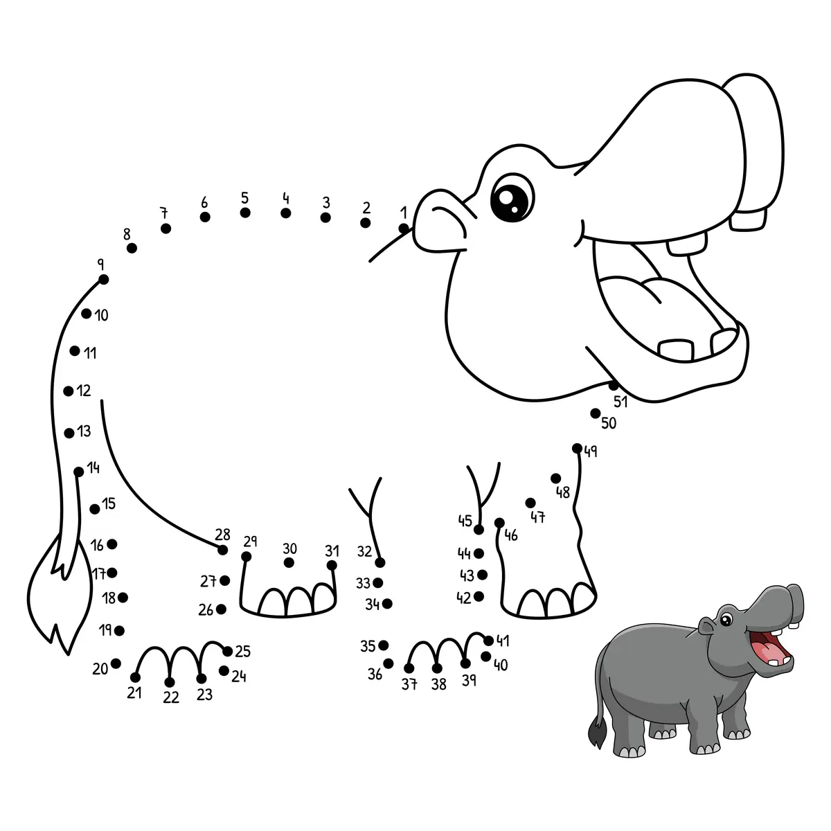 Points à relier hippopotame à imprimer