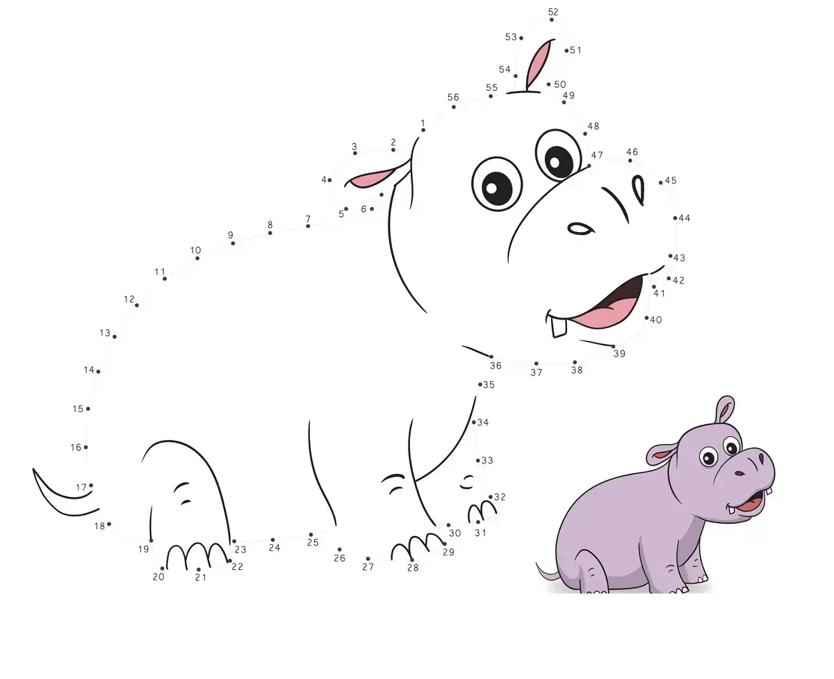 Points à relier hippopotame mignon à imprimer
