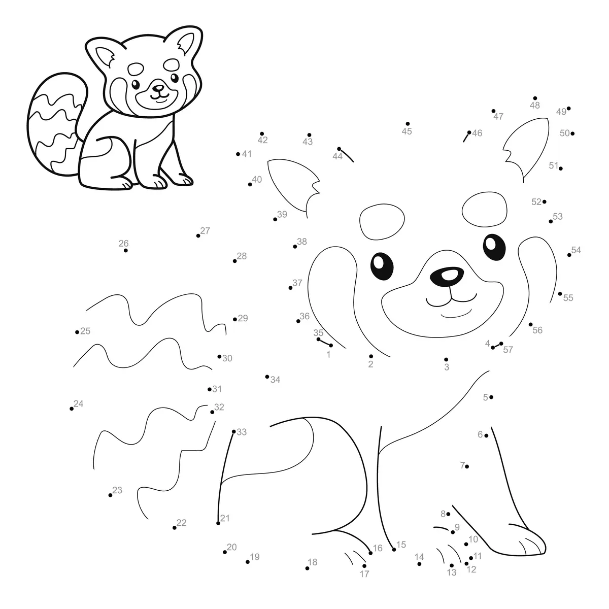 Points à relier panda roux à imprimer