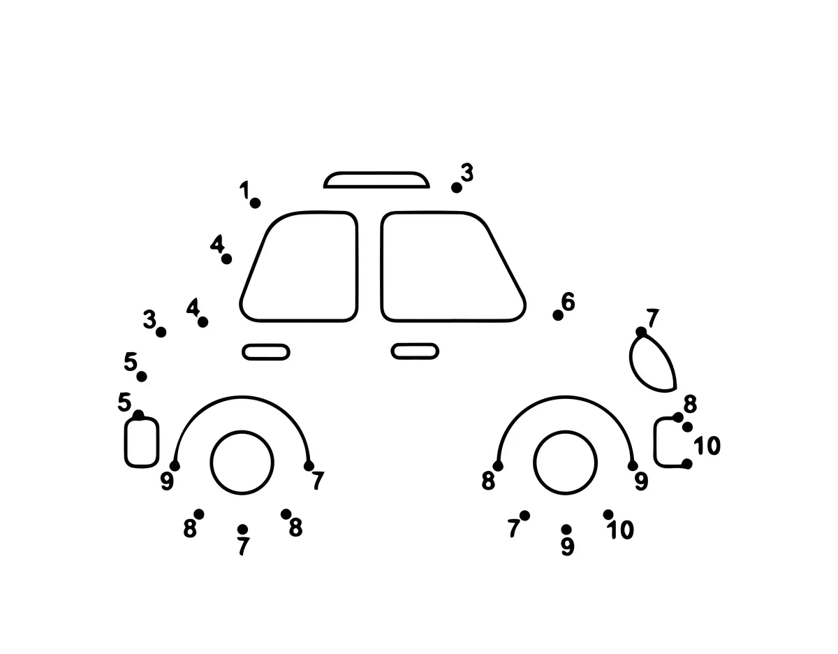 Points à relier voiture 1 à 10 à imprimer pour débutant