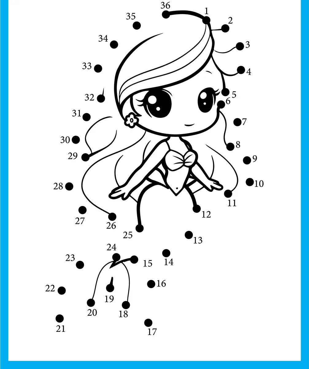 Points a relier princesse kawaii de 1 a 36 a imprimer