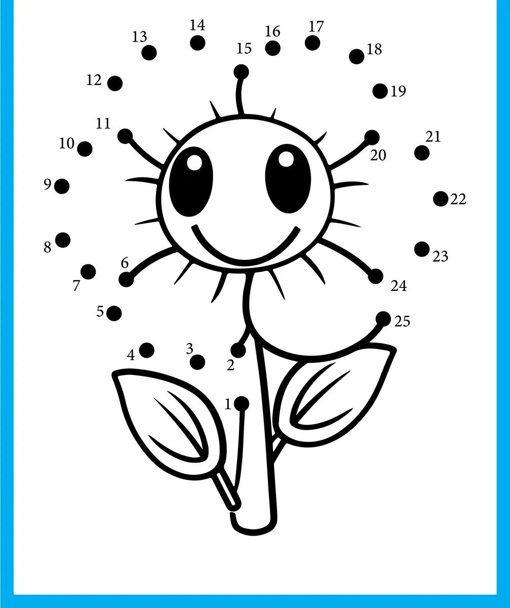 Points a relier tournesol fleur de 1 a 25 a imprimer
