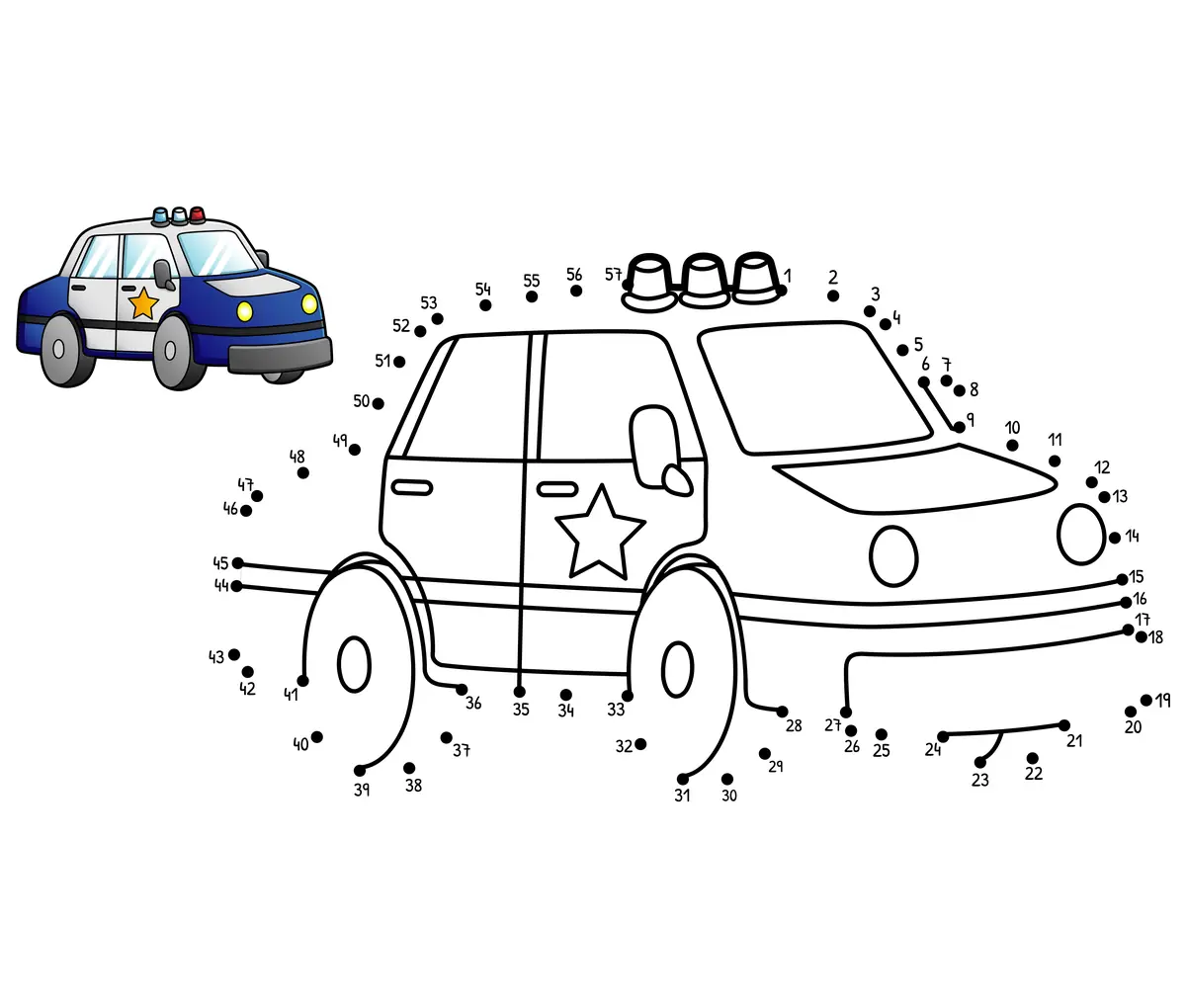 Points à relier voiture de police gyrophare à imprimer