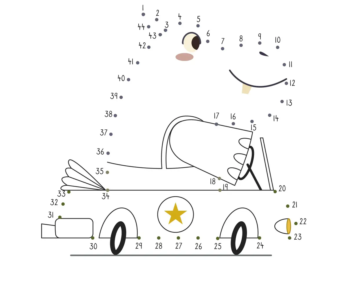 Points à relier voiture avec hippopotame conducteur à imprimer