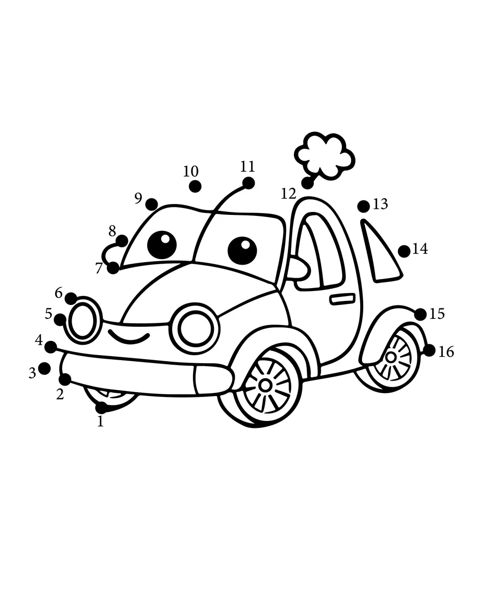 Points à relier 1 à 16 petite voiture à imprimer