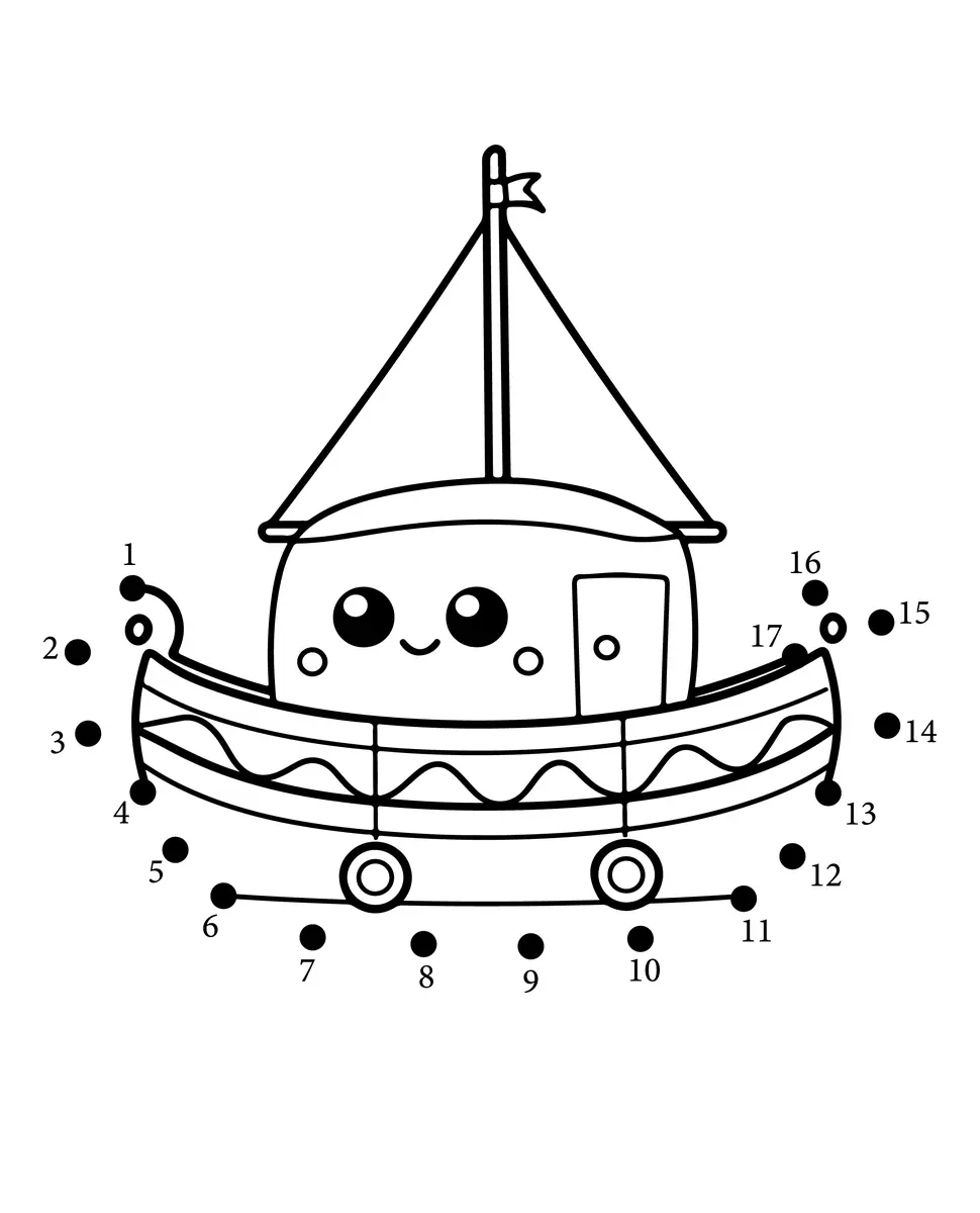 Points à relier 1 à 17 bateau voilier à imprimer
