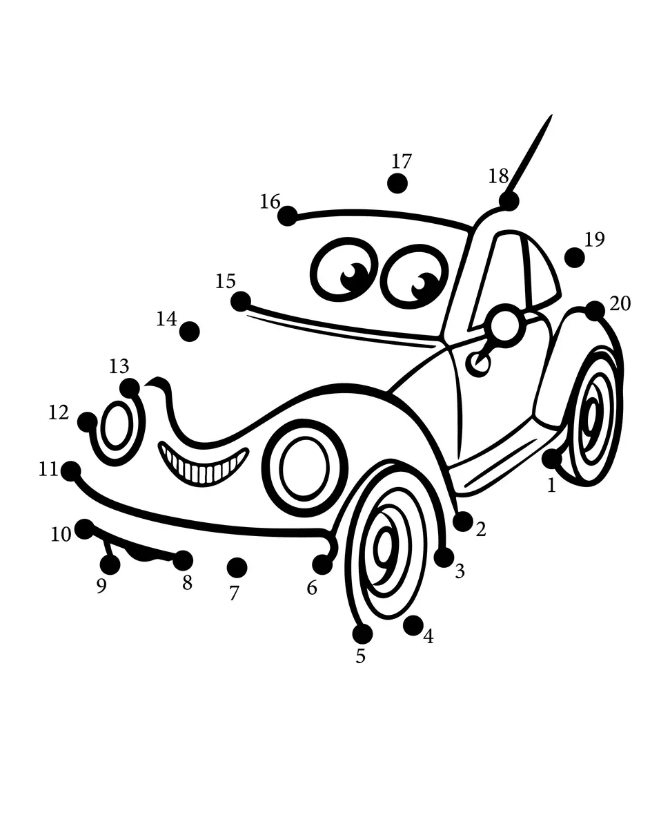 Points à relier 1 à 20 voiture cabriolet à imprimer