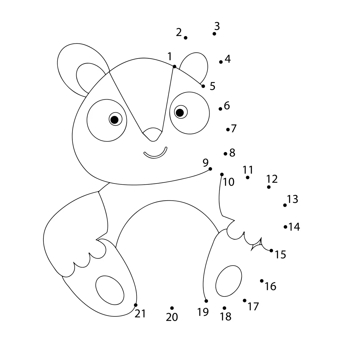 Points à relier 1 à 21 petit panda à imprimer
