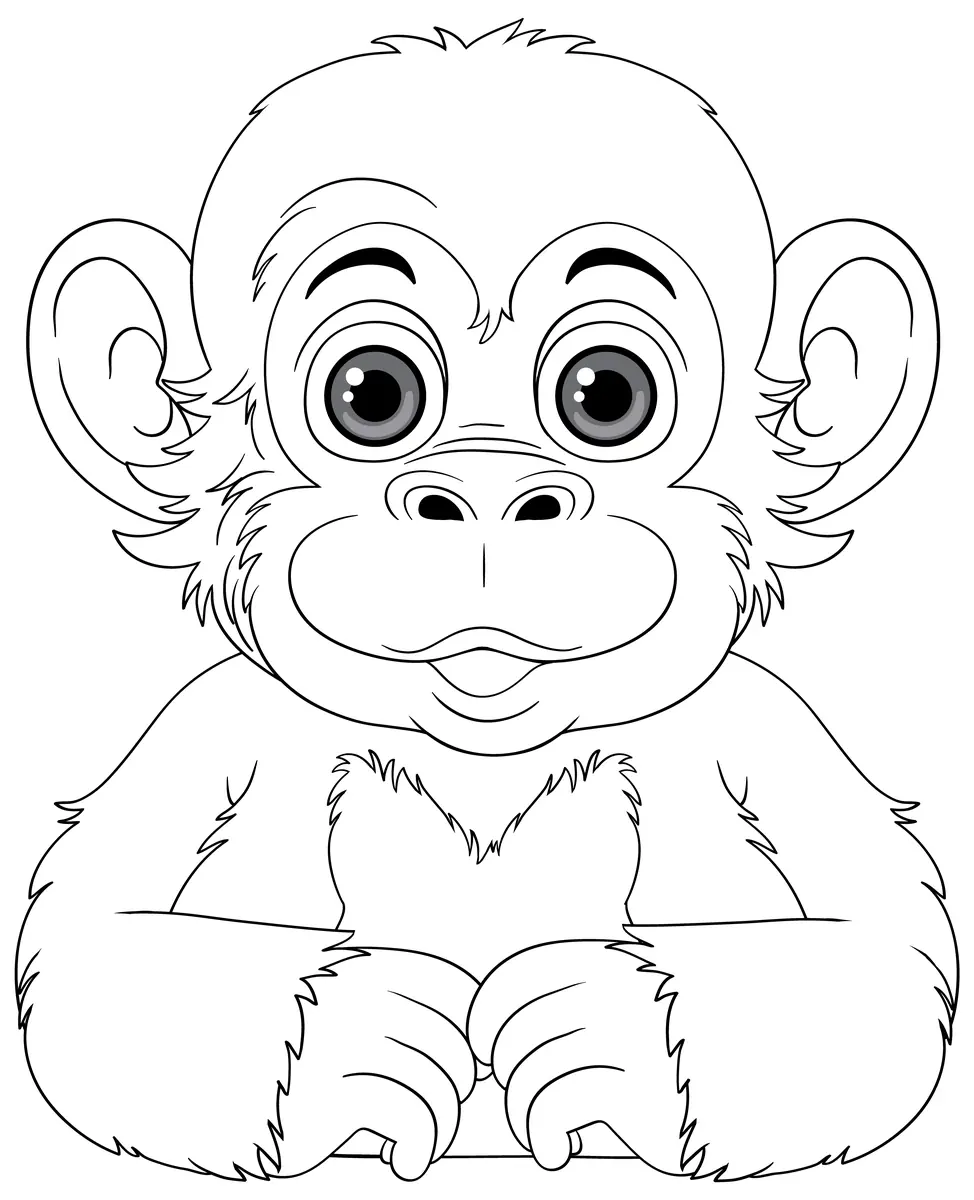 Coloriage portrait de bébé chimpanzé aux grands yeux à imprimer